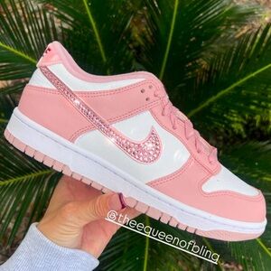 Nike Pink and White Sneakers with Rhinestone Swoosh
